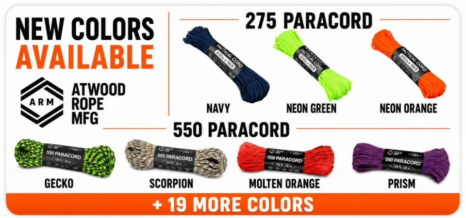 ATWOOD Ropes - 550 Paracord-NEW-COLORS